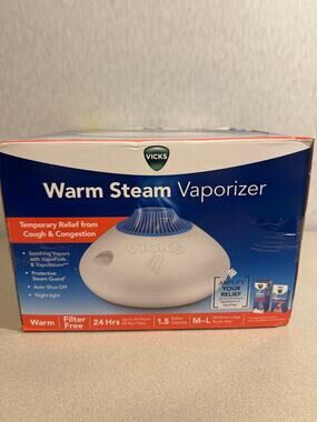 Vicks Warm Steam Vaporizer Humidifier 1.5 Gal Filter Free Night Light White New